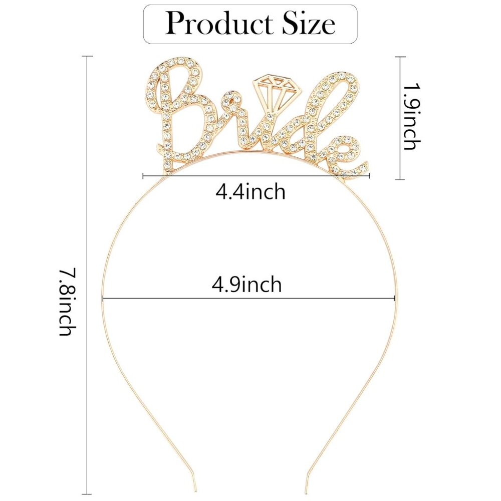 Bride Headband, Gold Bride Tiara, Bride To Be Headband, Rhinestone Bachelorette - Picture 4 of 7